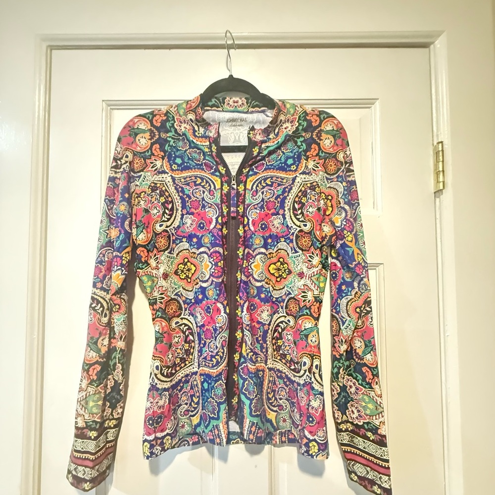 Johnny Was Multicolor Paisley Rash-guard NWOT